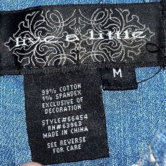 Vintage jean Jacket by Live A Little, Womens Size Medium, Pearl and Brass Button - Picture 5 of 16